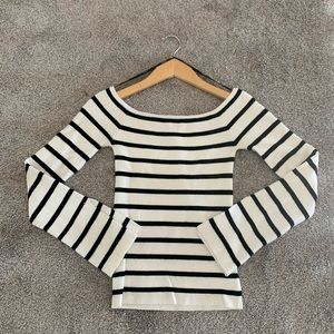 Striped Off The Shoulder Sweater w/ Bell Sleeves